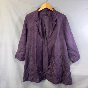 Eileen Fisher Jacket Womens Small Purple Silk Linen Textured Open Front Blazer